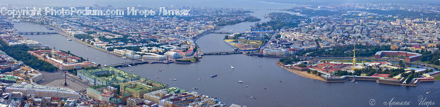 City, Downtown, Shipping Container, Waterfront, Aerial View, Building, Town