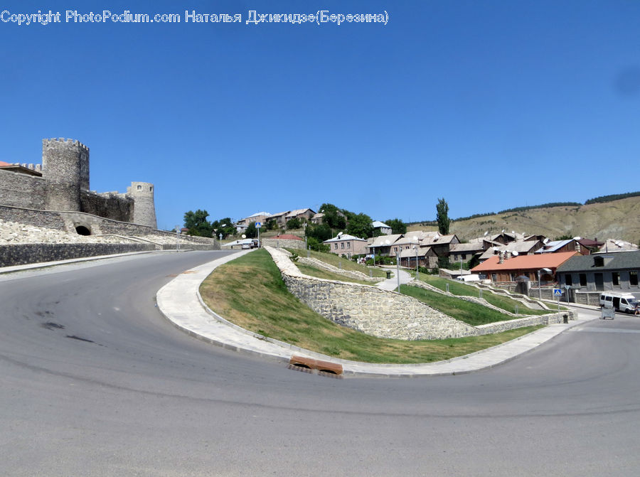 Castle, Fort, Building, Downtown, Town, Neighborhood, Freeway