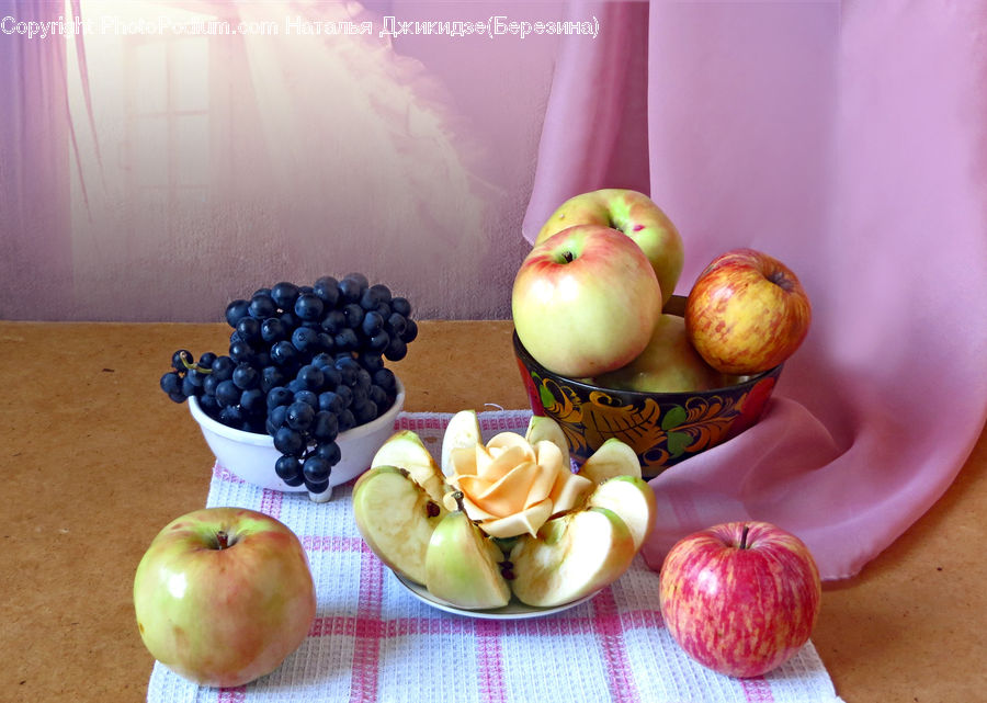 Apple, Fruit, Blueberry, Glass, Goblet, Plum