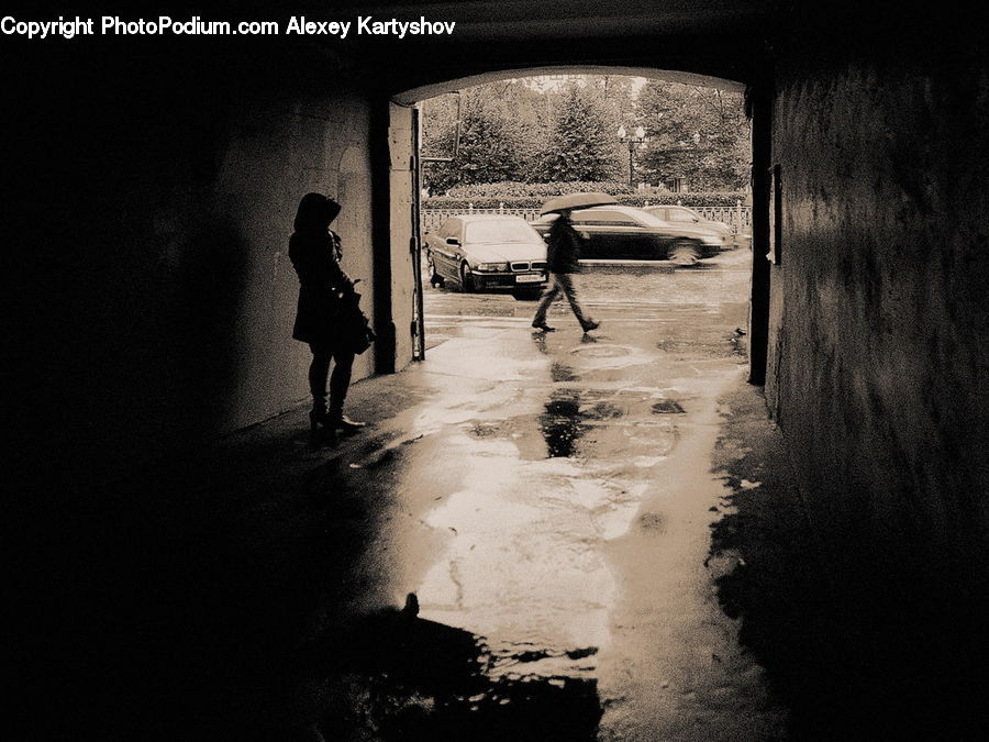 Alley, Alleyway, Road, Street, Town, Tunnel, Silhouette