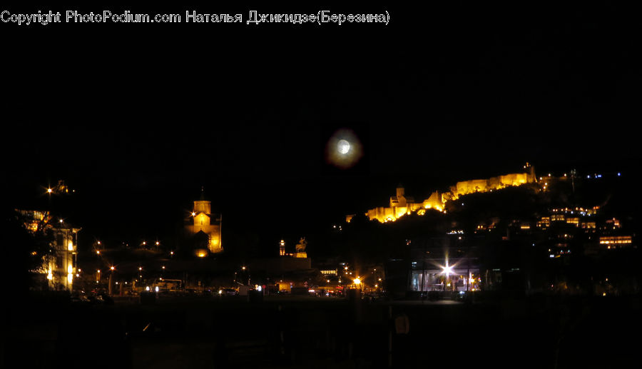 Lighting, Night, Outdoors, Astronomy, Full Moon, City, Downtown