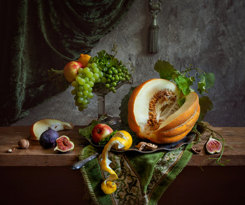 натюрморт с дыней, инжиром и виноградом