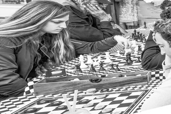 playing chess on the street