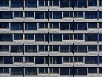 Windows of the Saint Petersburg hotel. Modern architecture in the city center.