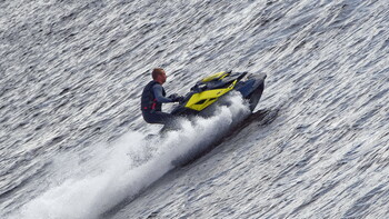 The flight of a swift aquabiker on the water surface.