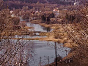 Panorama of the river in early spring.