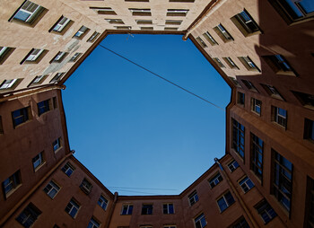 Intricate shapes of small courtyards of St. Petersburg.