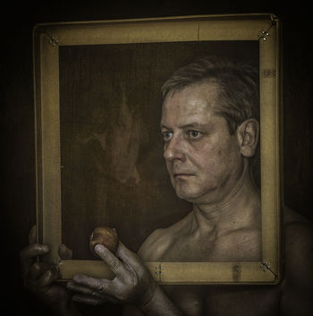 Psychodelic self-portrait with a peach